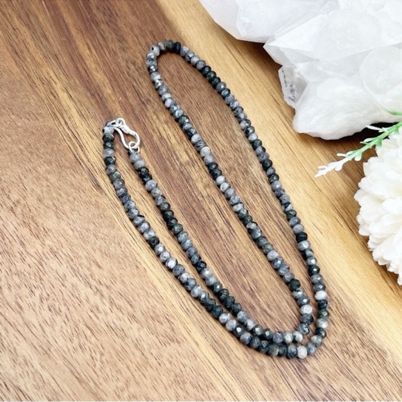 Black Tourmaline Moonstone Bead Necklace 18” Handmade Boho Southwest Style New - Picture 3 of 5